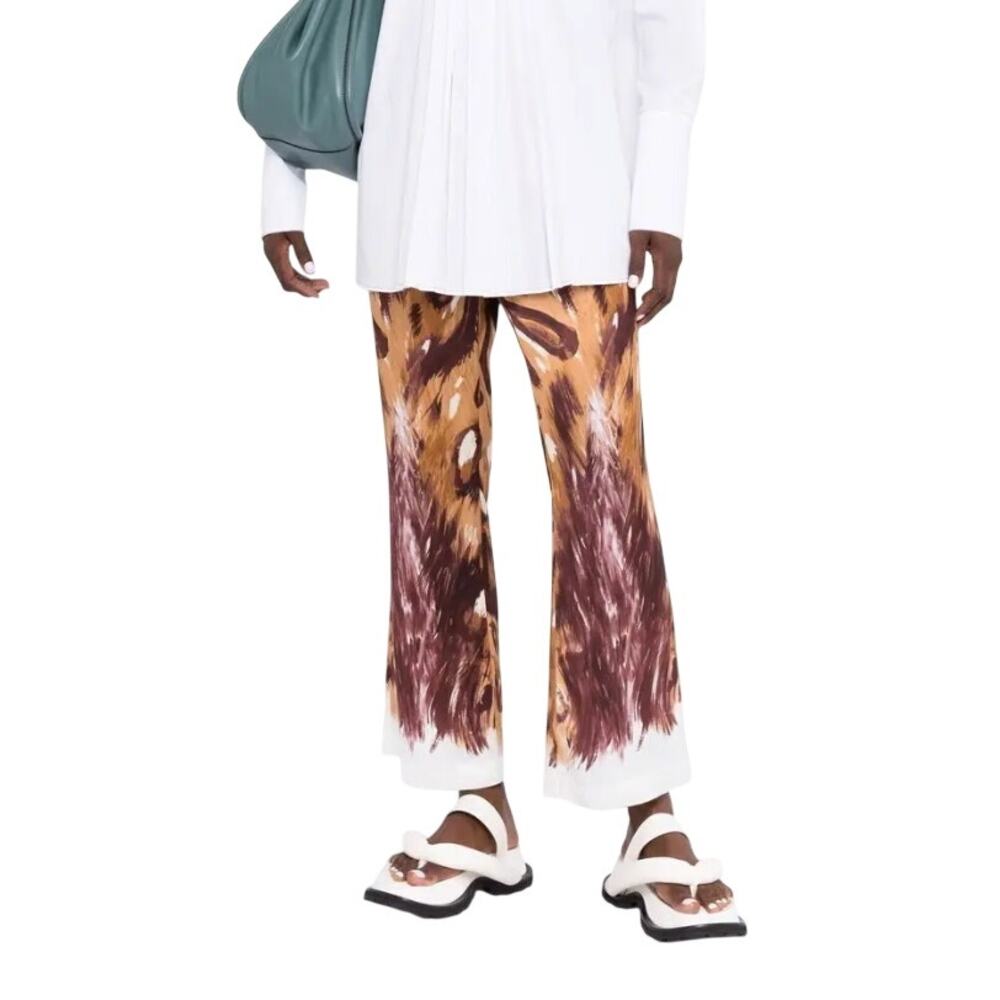 MARNI Wild Bunch Sablé Satin Flared Pyjama Pants IT 36 XS Cropped Graphic Print